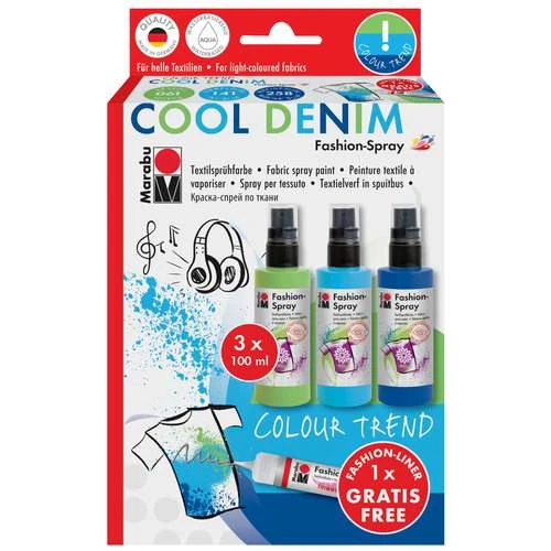 Marabu Fashion Spray Set Cool Denim 3 Marabu Fashion Spray Set Cool Denim